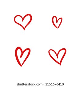 Set of hand drawn hearts, isolated vector illustrations, expressive love
