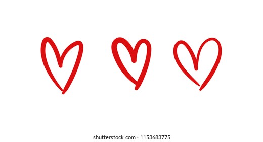 Set of hand drawn hearts, isolated vector illustrations, expressive love