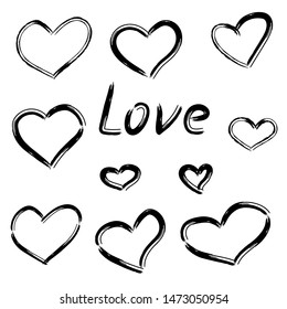 Set of hand drawn hearts isolated on white background. Design elements for Valentine's day.Love.Vector illustration