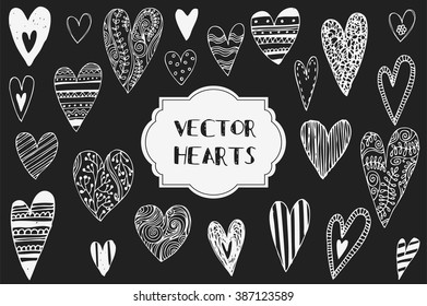 Set of hand drawn hearts. Isolated. For Valentine's day or Save the date card. Element for design. Vector