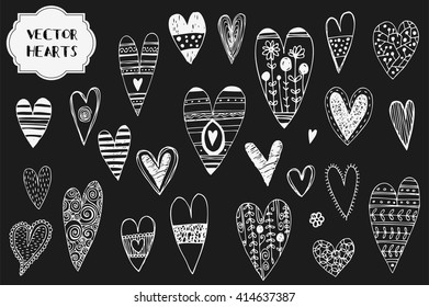 Set of hand drawn hearts. Isolated. For Valentine's day or Save the date card. Element for design. Vector