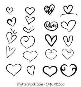 Set of Hand drawn hearts. Love symbol Flat style. Design elements for Valentine's day