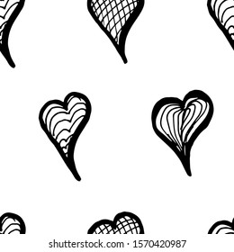 Set of hand drawn hearts, on a white isolated seamless background. Handdrawn rude heart marker. Vector illustration for valentines and wedding design.Line art, doodle