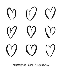 Set of hand drawn hearts - stock vector.