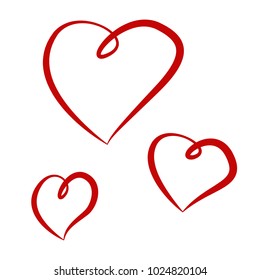 set of hand drawn hearts.  three vector different sized icons.