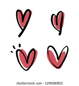 Set of hand drawn hearts. Valentine's day love symbol. Doodle heart.