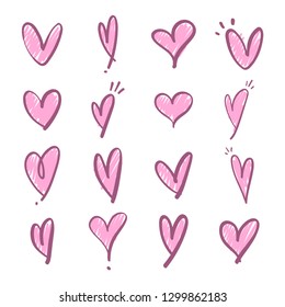 Set of hand drawn hearts. Valentine's day love symbol. Doodle heart.