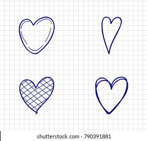 Set of hand drawn hearts for Valentine's Day, Mother's Day or Women's Day. Vector.