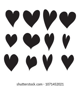 Set of hand drawn hearts, vector illustration.