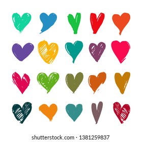 Set of Hand drawn hearts. Vector illustration. Isolated on white background.