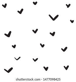 Set of hand drawn hearts. Vector illustration of a repeated hand made black heart. Textured monochrome wallpapaer representing love and affection. Sophisticated and modern print.