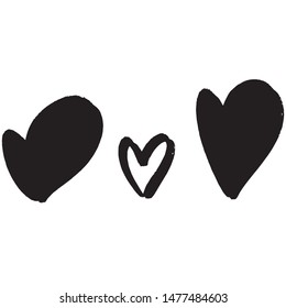 Set of hand drawn hearts. Vector illustration of a repeated hand made black heart. Textured monochrome wallpapaer representing love and affection. Sophisticated and modern print.