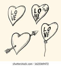 Set of hand drawn hearts. Vector illustration.