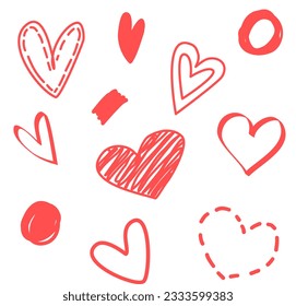 Set of hand drawn hearts: vector line illustration isolated on white background