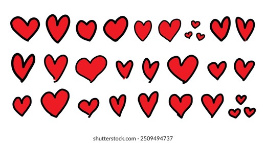 Set of hand drawn hearts. Vector illustration. Hand drawn, not AI
