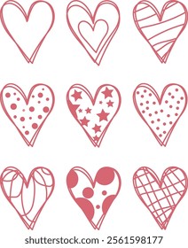 Set of hand drawn hearts. Vector illustration isolated on white background.
