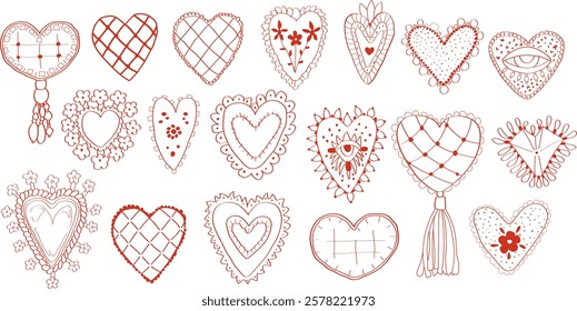 Set of hand drawn hearts. Vector illustration isolated on white background. Vector set of hand drawn doodle hearts. Isolated on white background.