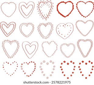 Set of hand drawn hearts. Vector illustration isolated on white background. Vector set of hand drawn doodle hearts. Isolated on white background.