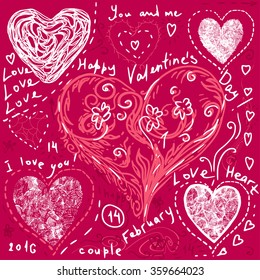 set of hand drawn hearts,  vector