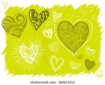 set of hand drawn hearts,  vector