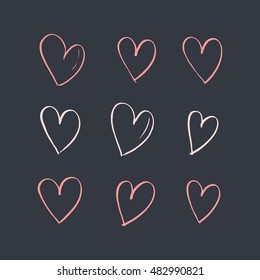 Set of hand drawn hearts. Vector illustration.