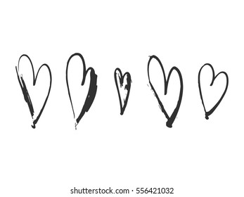 Set of hand drawn hearts. Vector illustration.
