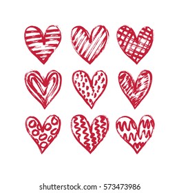 Set of hand drawn hearts. Vector design element for Valentine's day.