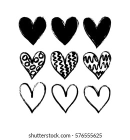 Set of hand drawn hearts. Vector design element for Valentine's day.