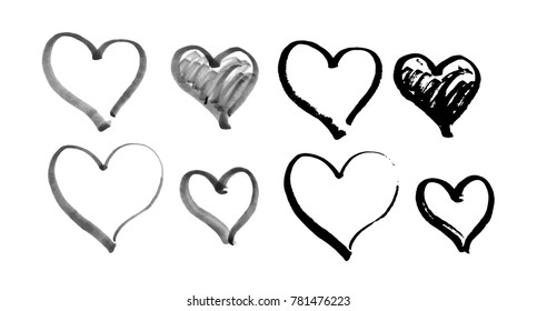 Set of hand drawn hearts. Vector illustration