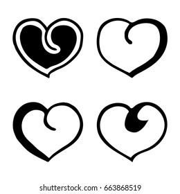 Set of hand drawn Hearts. White Background. Vector Illustration. Wedding, Valentines Day, Love Decorative Design Elements