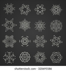 Set of hand drawn hexagon vector shapes, rosette, stars, geometric ornaments