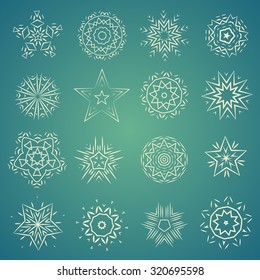 Set of hand drawn hexagon vector shapes, rosette, stars, geometric ornaments
