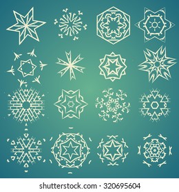 Set of hand drawn hexagon vector shapes, rosette, stars, geometric ornaments