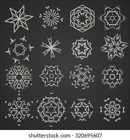 Set of hand drawn hexagon vector shapes, rosette, stars, geometric ornaments