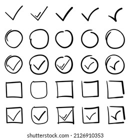 Set of hand drawn highlight black circles and check mark icons Free Vector