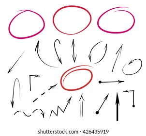 set of  hand drawn highlighter arrows. vector elements for sheme