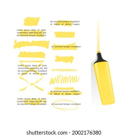 Handgezeichnete, hellere Designelemente, Markierungen, Streifen und Striche. Kann in Ihren Designs, Vektorgrafik, zur Texthervorhebung, -markierung oder -färbung verwendet werden