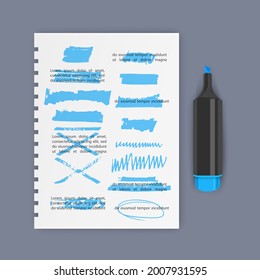 Handgezeichnete, hellere Designelemente, Markierungen, Streifen und Striche. Kann in Ihren Designs, Vektorgrafik, zur Texthervorhebung, -markierung oder -färbung verwendet werden