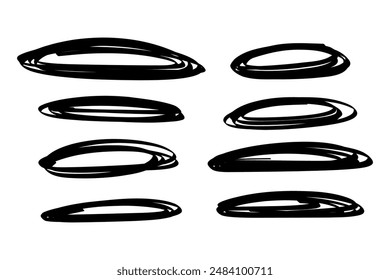 Conjunto de resaltadores dibujados a mano sobre fondo blanco. Marcador de boceto ovalado. Ilustración de stock de Vector de texto destacado