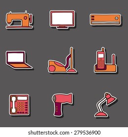 Set of hand drawn home appliances stickers for your design