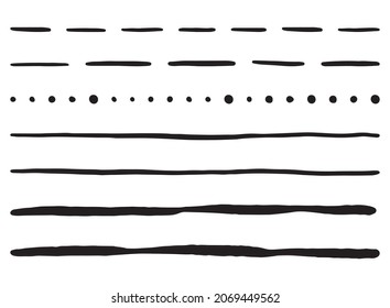 Set of hand drawn horizontal lines. Vector borders for planning, diary, decor, memo. Underlines doodles. Grunge frame, strokes isolated on white background. Black ink drawing.