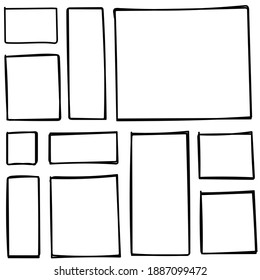 Set Of Hand Drawn Horizontal And Vercital Rectangles. Text Box Vector Illustration