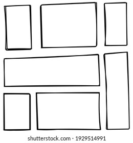 Set Of Hand Drawn Horizontal And Vercital Rectangles. Text Box Vector Illustration