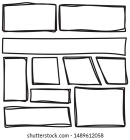 Set of  hand drawn horizontal and vertical rectangles and squares drawn by felt-tip pen. Text box and frames. Vector illustration. 