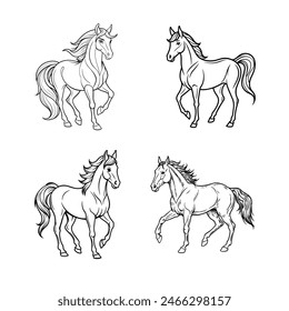 A Set of Hand Drawn Horse for Coloring Page