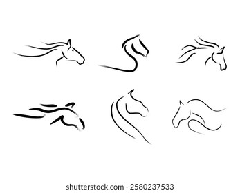 set of hand drawn horse symbol vector illustration on transparent background