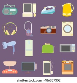 set of hand drawn household electrical appliances