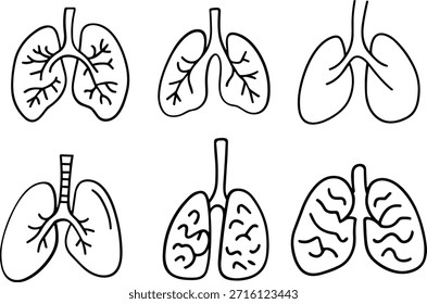 Set of Hand Drawn Human Lungs Outlines, healthcare concept