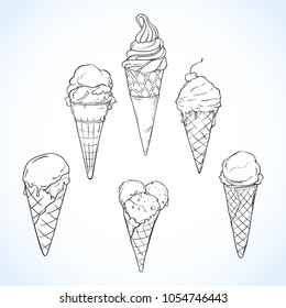 Set of hand drawn ice cream. Vector illustration