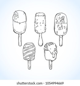 Set of hand drawn ice cream. Vector illustration